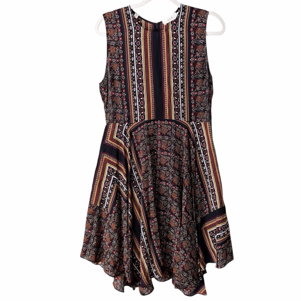 A.L.C. | 100% Silk Hartmann Printed Sleeveless Dress Scarf Print Ruffled Size 10 - Picture 3 of 11